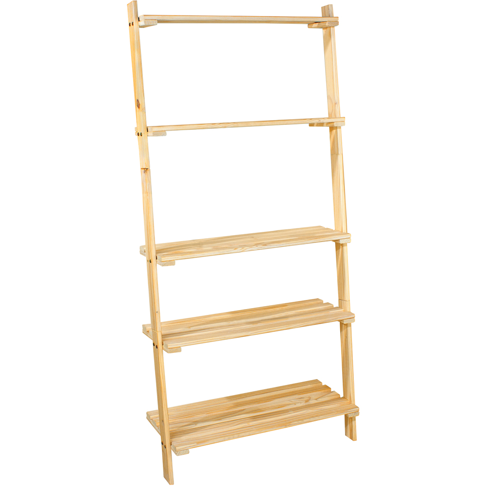 Core Products Sanded 5 Tier Wooden Ladder Design Shelf Unit with Slatted Shelves Image 2