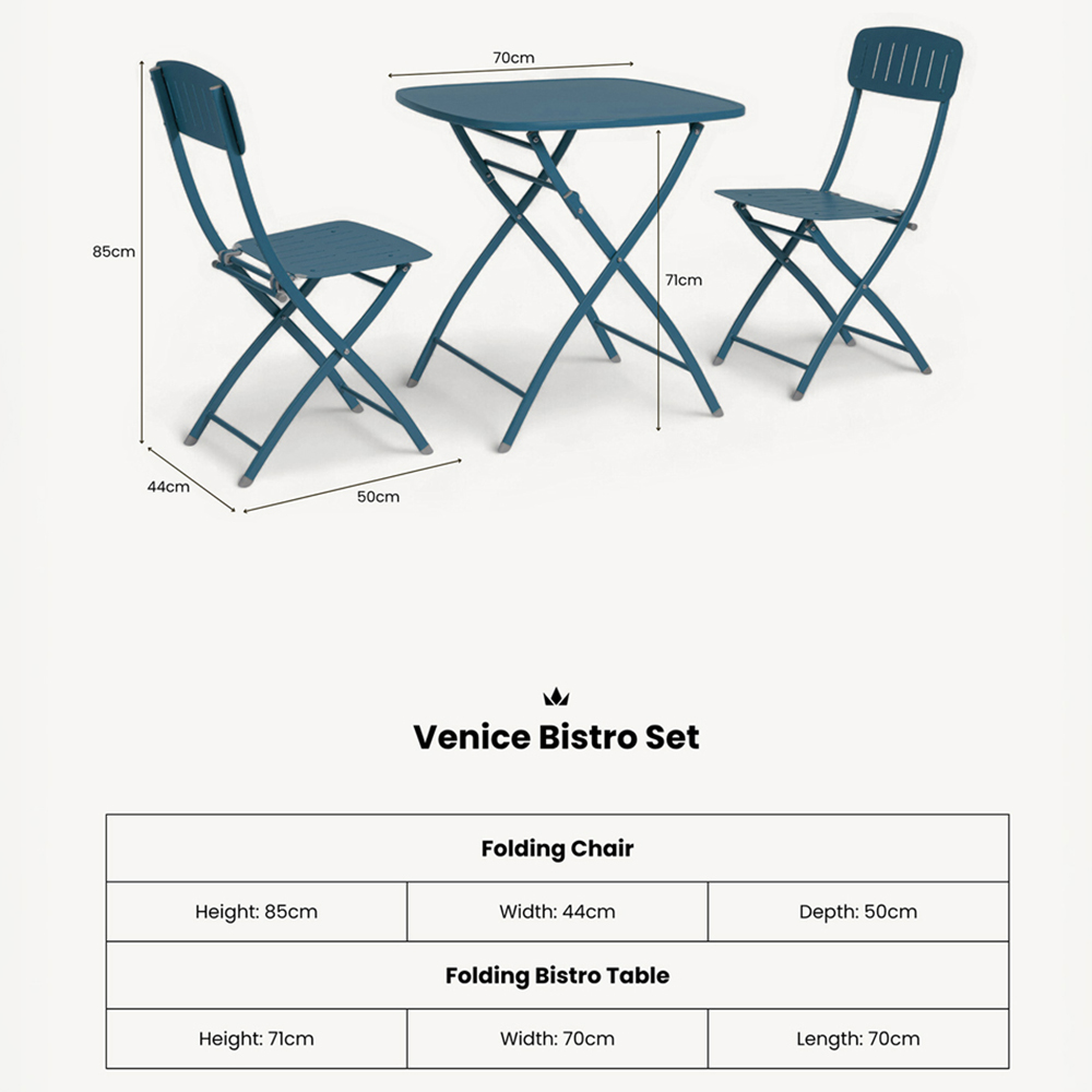 Royalcraft Venice 2 Seater Caribbean Blue Square Folding Bistro Set Image 5