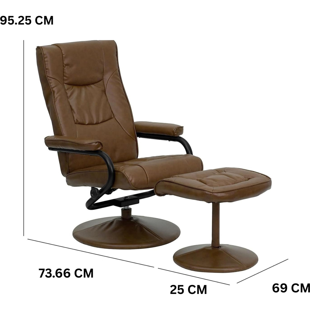 FWStyle Brown Faux Leather Swivel Armchair with Footstool Image 6