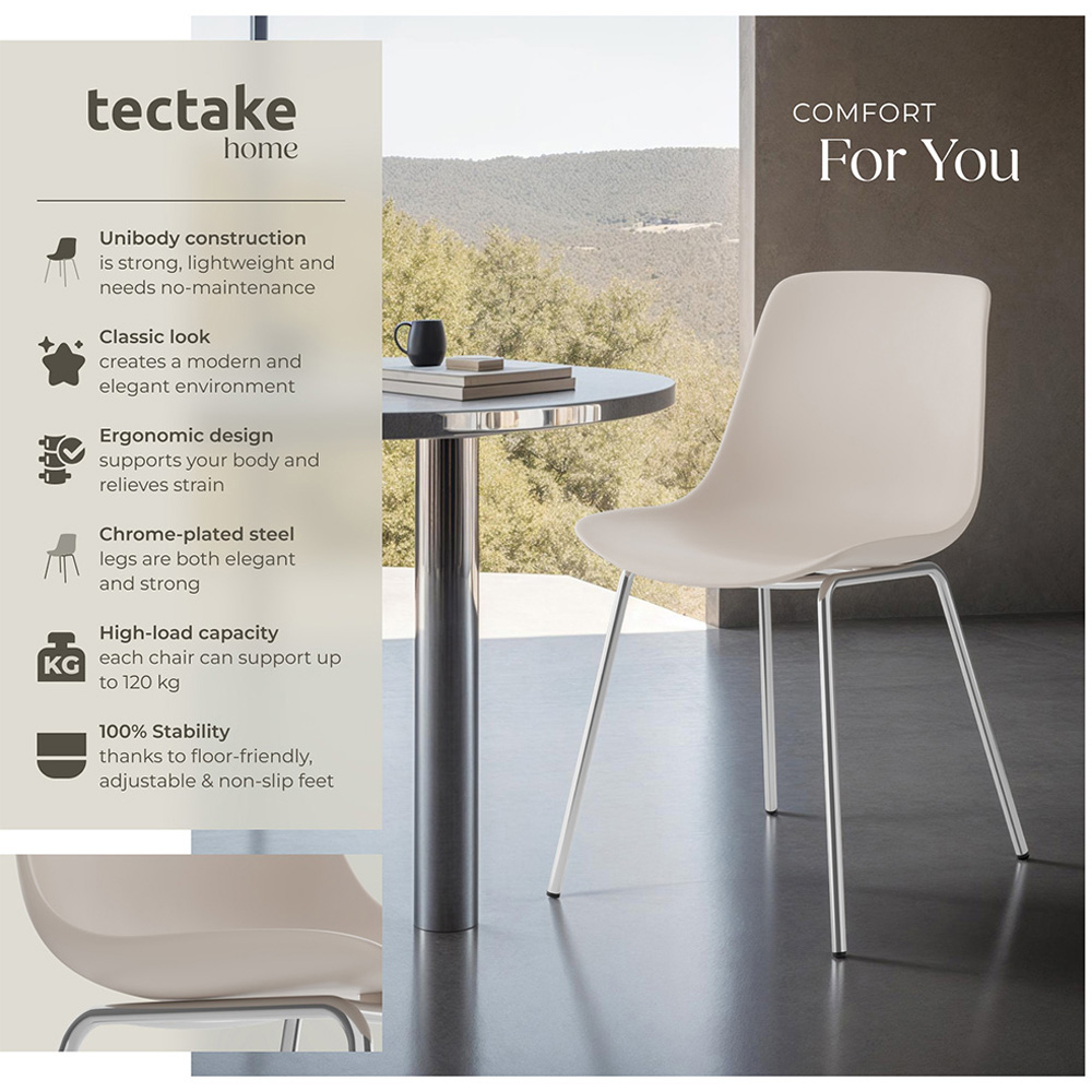 tectake Mave Set of 2 Taupe and Chrome Ergonomic High Backrest Dining Chair Image 6