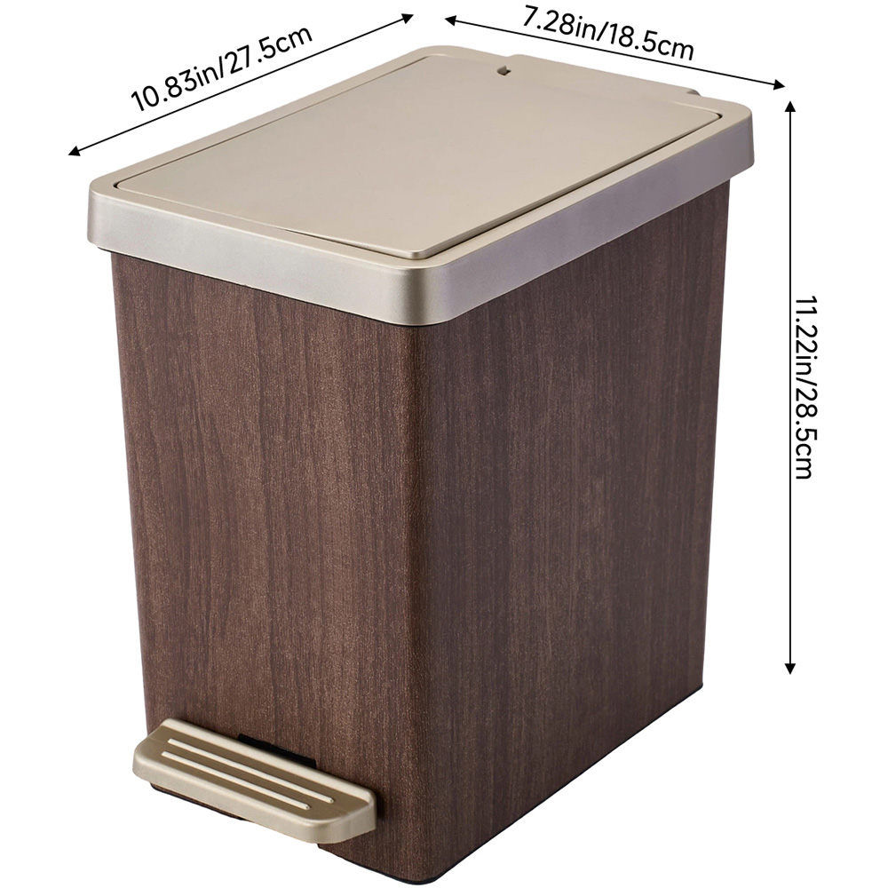 Living and Home Wood Grain Rubbish Bin with Foot Pedal Lid 12L Image 8