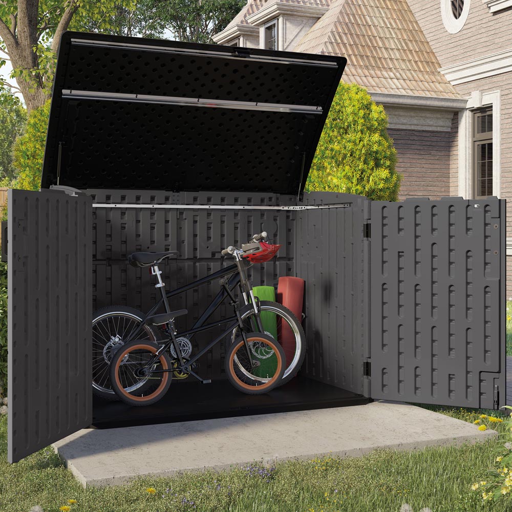 Suncast Moda 4 x 3.2ft Peppercorn Grey Stow Away Wheelie Bin Shed Image 3