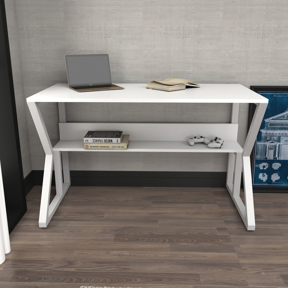Decorotika Wake Single Shelf Computer Desk White Image 6