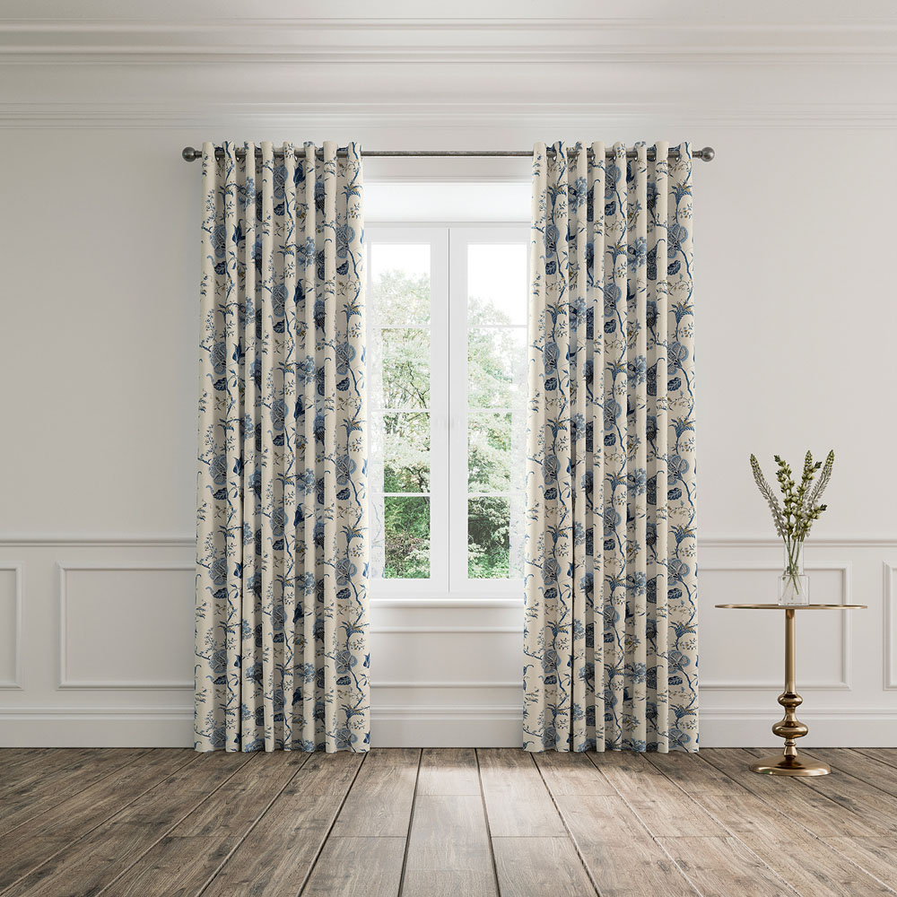 V&A Palampore Trail Blue Lined Blackout Pencil Pleat Curtains 168 x 183cm Image 4