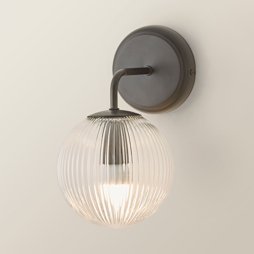 ValueLights Kempton Ribbed Globe Shade Matte Black Wall Light with Bulb Image 5
