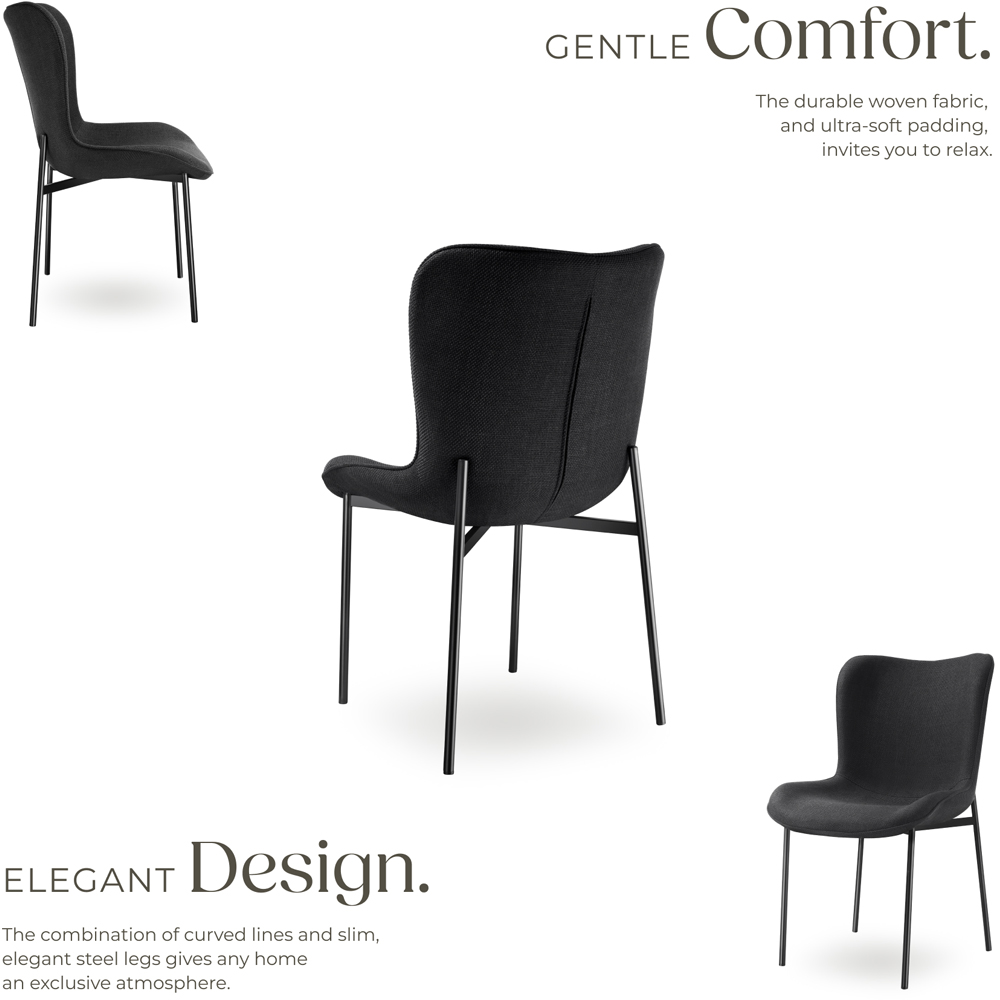 tectake Tessa Set of 4 Black Woven Fabric Padded Dining Chair Image 5