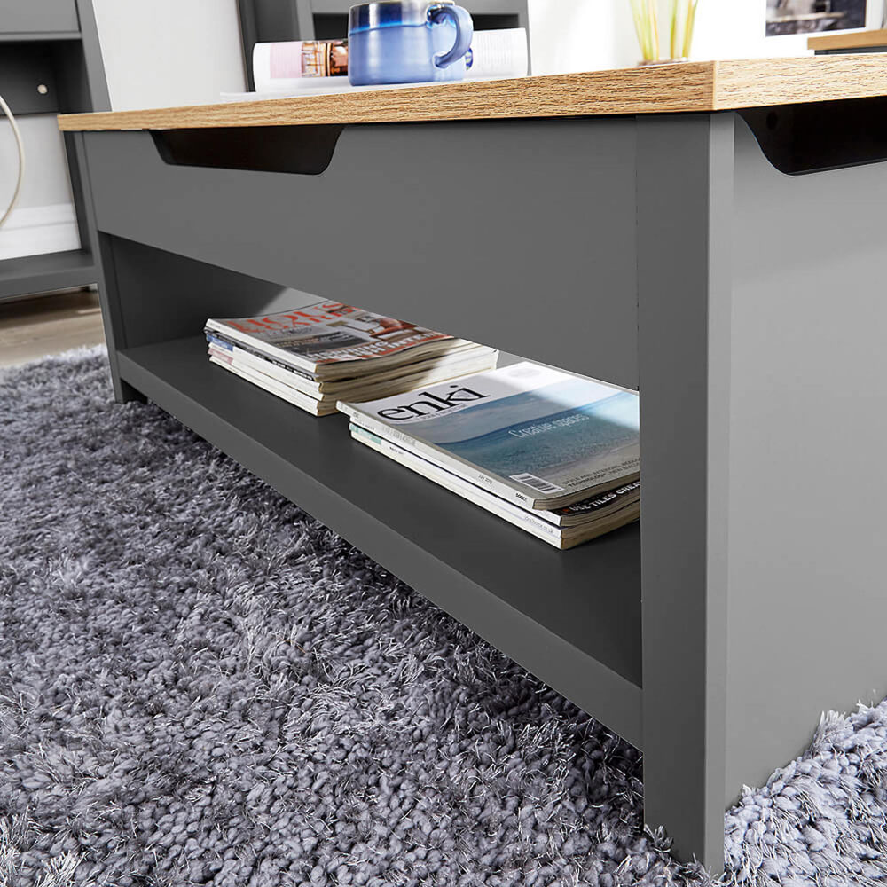 Home Source Avon 2 Shelf Graphite Lift Up Coffee Table Image 3