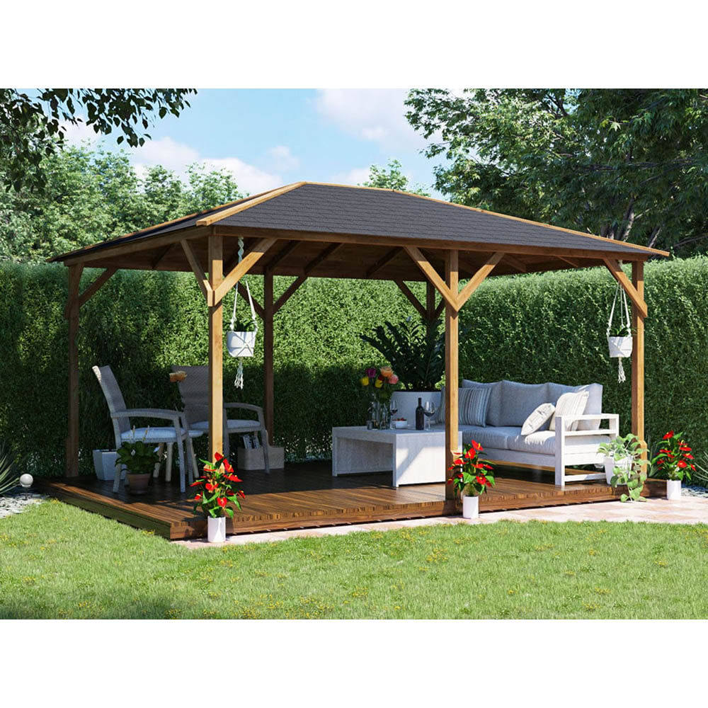 Dunster House Utopia 430 4 x 3m Brown Wooden Gazebo with Roof Shingles Image 3