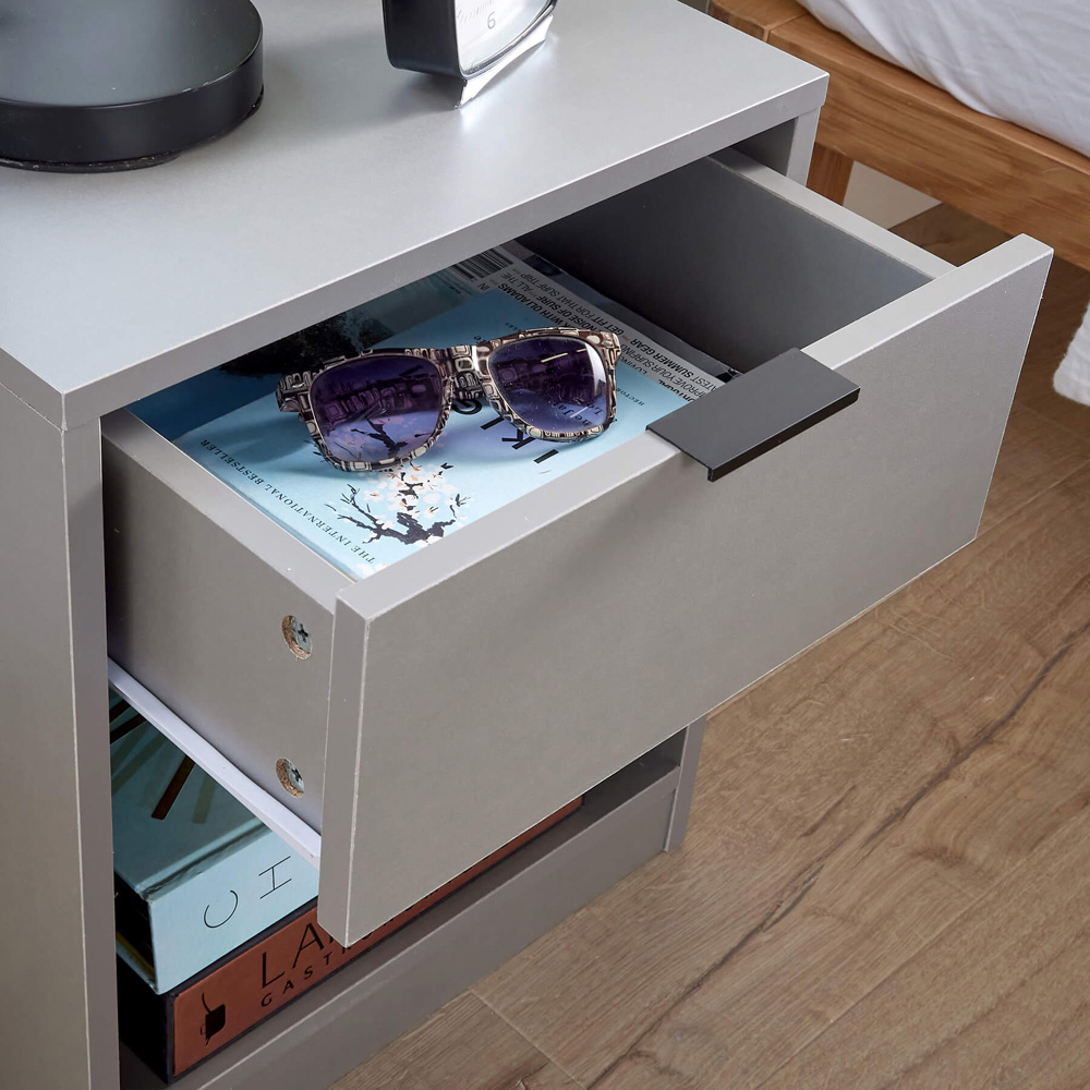 Home Source Phoenix Single Drawer Single Shelf Grey Bedside Table Image 2