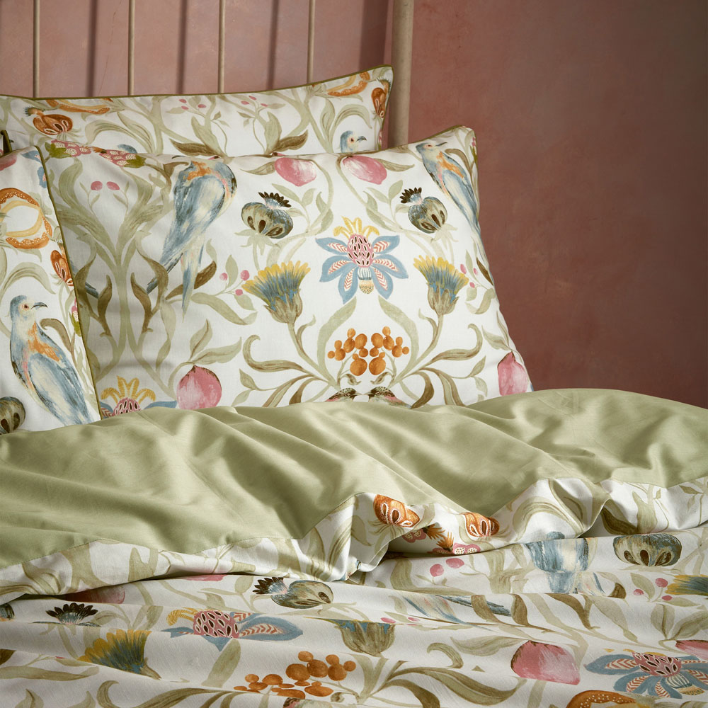 EW by Edinburgh Weavers Liberty Floral Birds Super King Size Stone Cotton Duvet Set Image 2