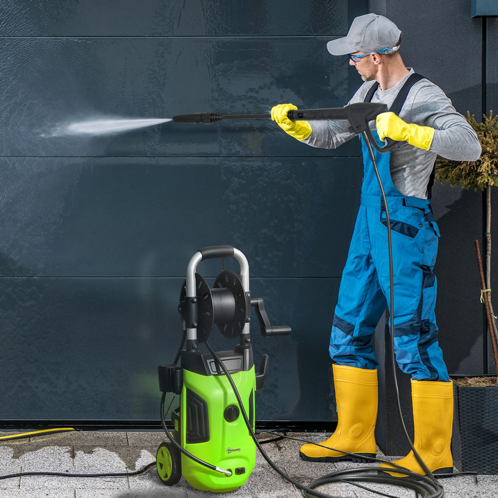 Outsunny 1800W Green Pressure Power Washer with 6m Hose and Hose Reel 150Bar Image 2