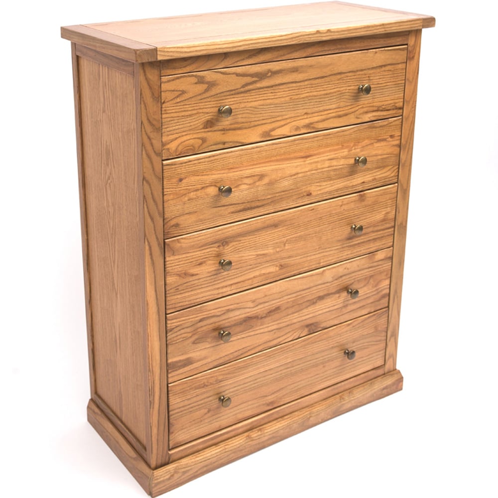 Cabinet Bits Salerno 5 Drawer Brown Brass Knob Chest of Drawers Image 4