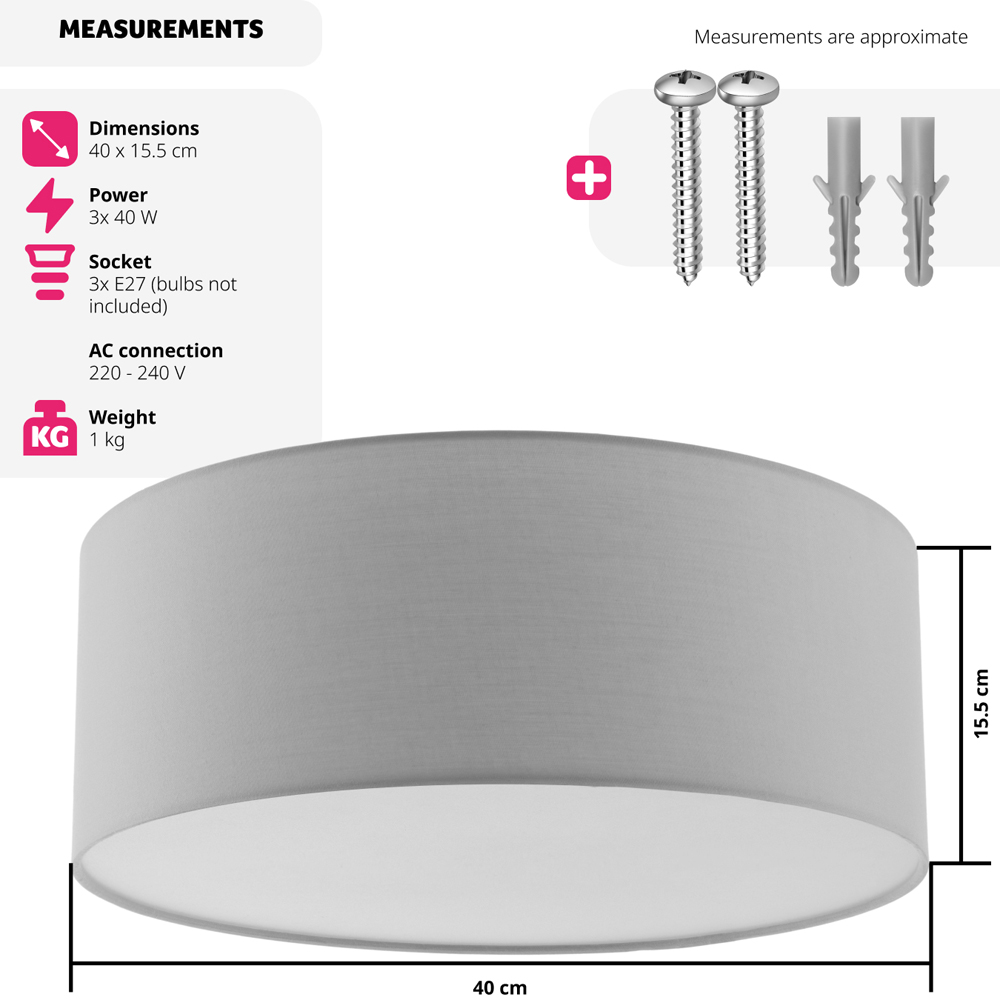 tectake Grey Linen Ceiling Lampshade Image 8