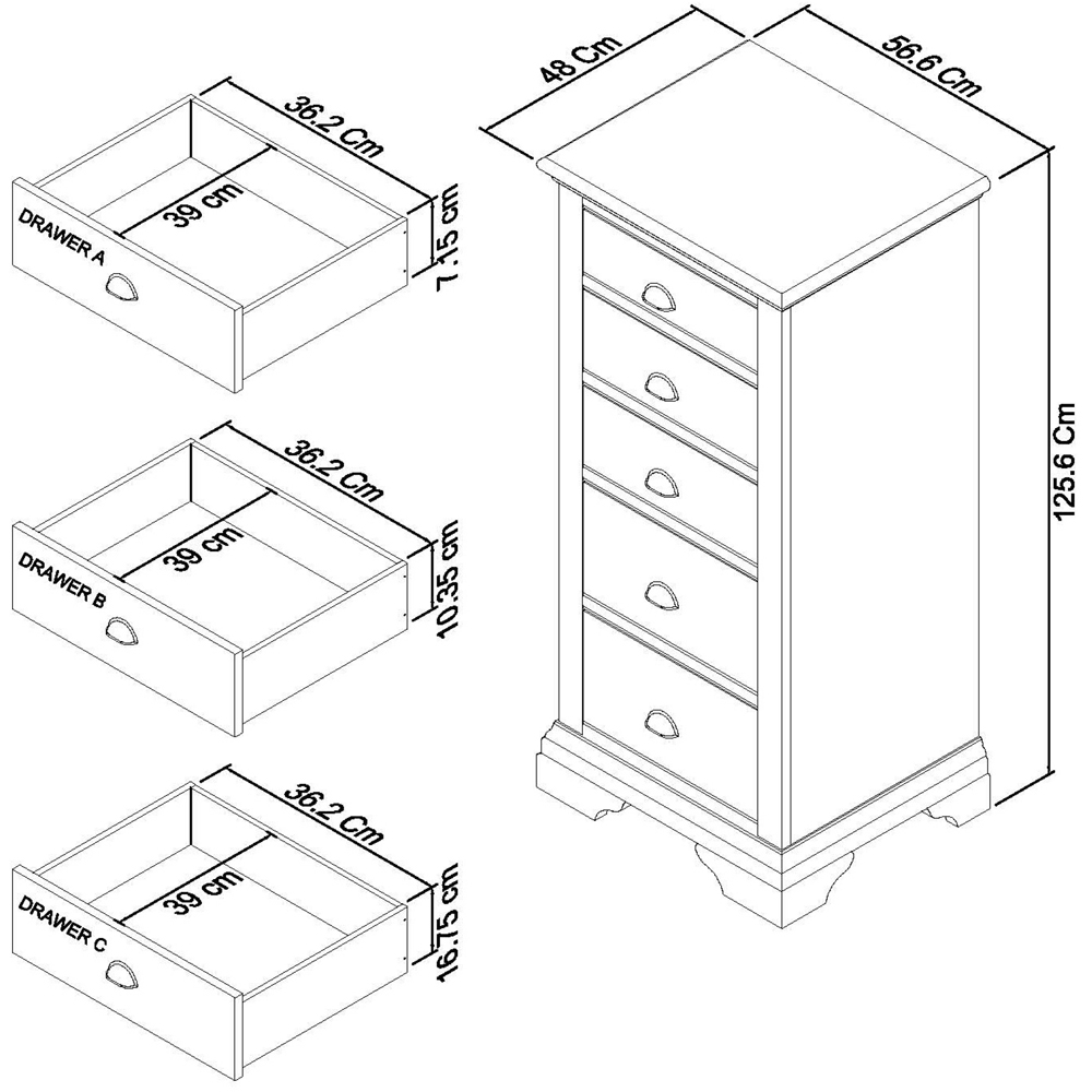 Bentley Designs Hampstead 5 Drawer Oak and Ivory Tall Chest Image 4