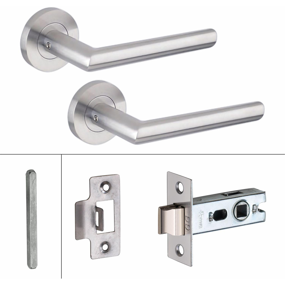 Golden Grace Mitred Satin Nickel Door Handle Pair with Tubular Latch 52mm 5 Pack Image 2