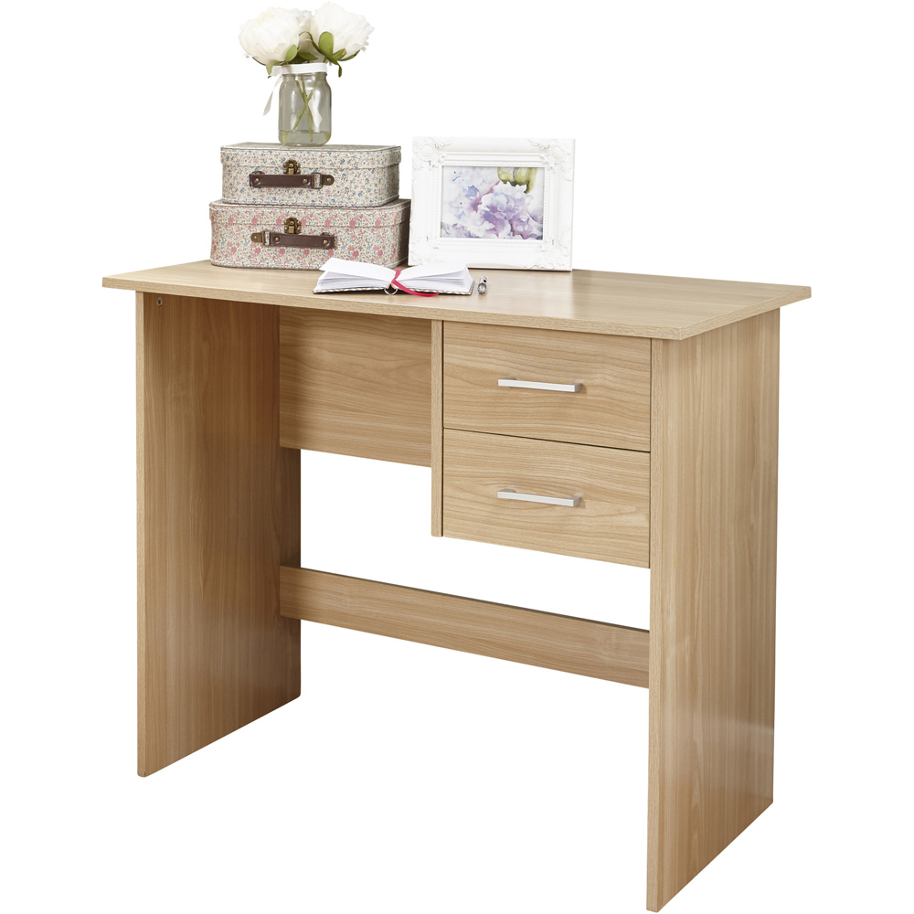 GFW Panama 2 Drawer Desk Oak Wood Effect Image 2