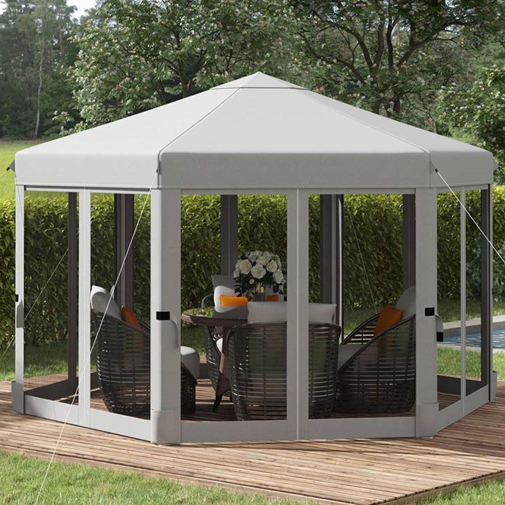 3.2m Pop Gazebo Hexagonal Light Grey Image 1