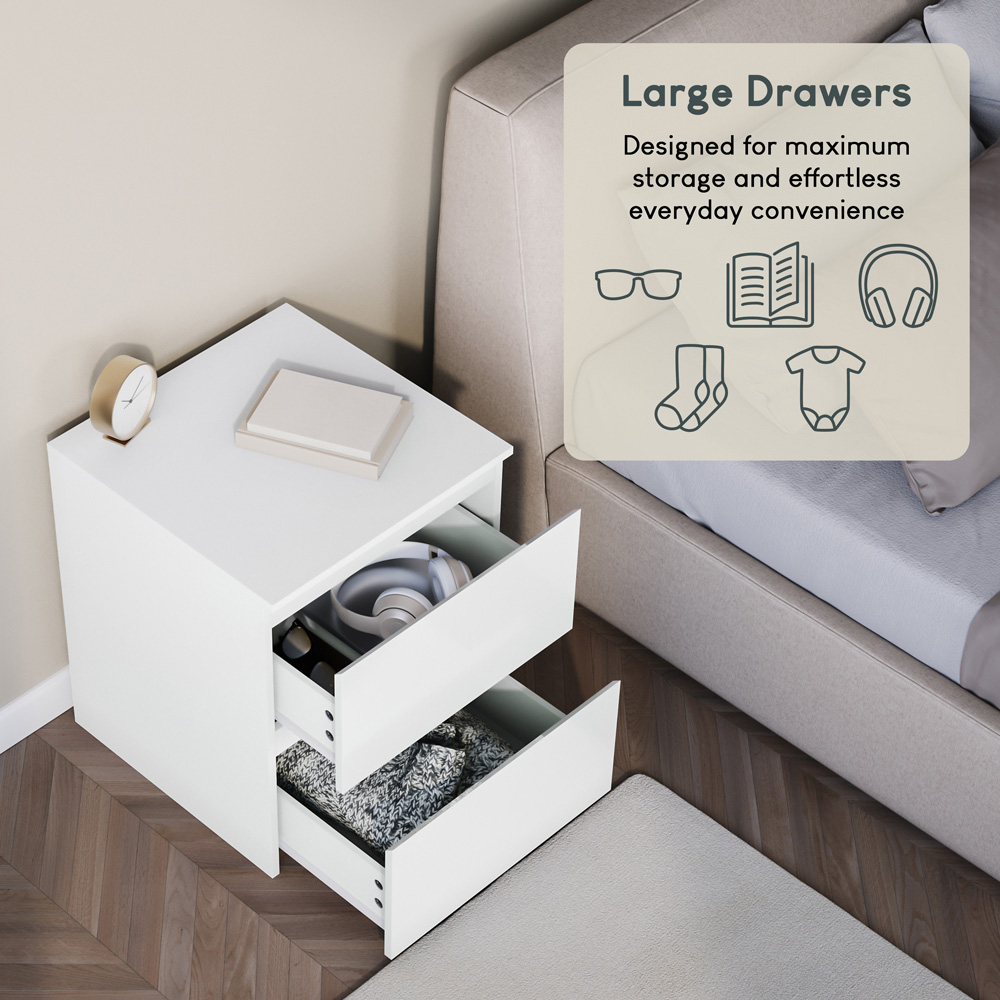 Vida Designs Glinton 2 Drawer White Bedside Table Image 6