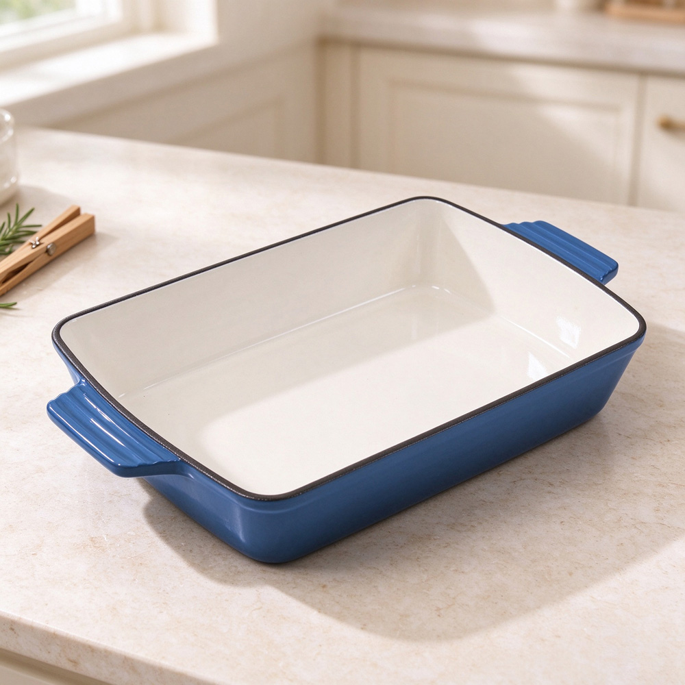 Living and Home 3.7L Blue Enamelled Cast Iron Rectangular Baking Dish Image 7