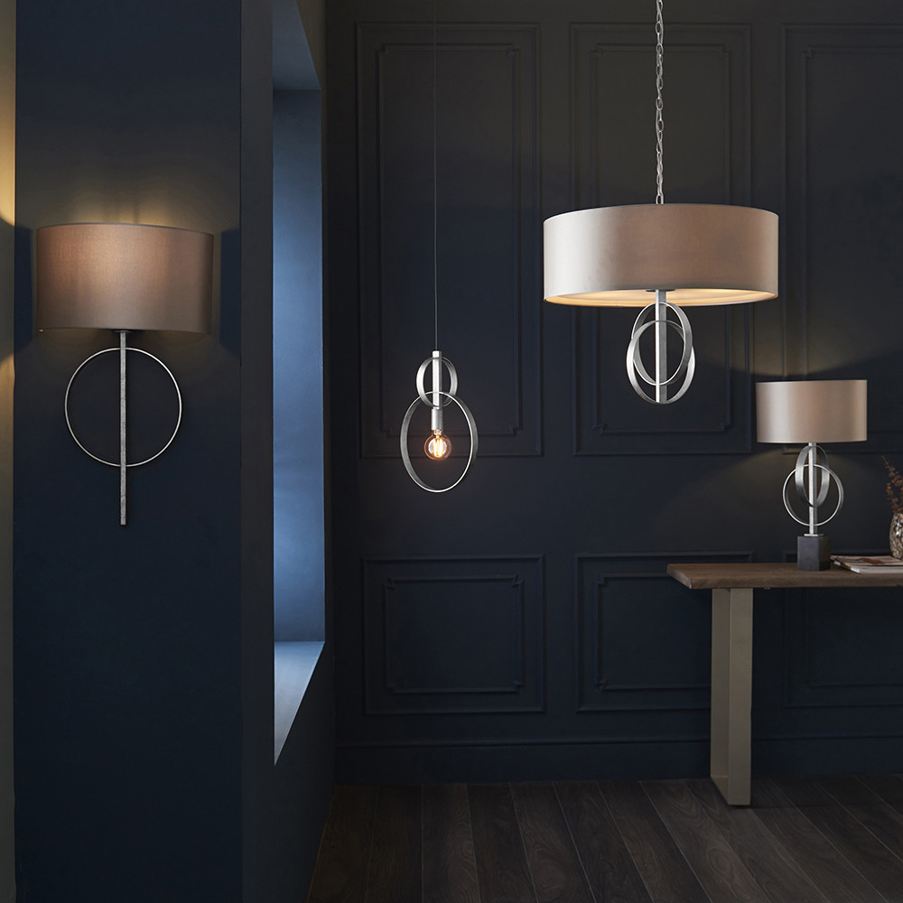 Merano Trento Antique Silver and Mink Satin Fabric Wall Lamp Image 5