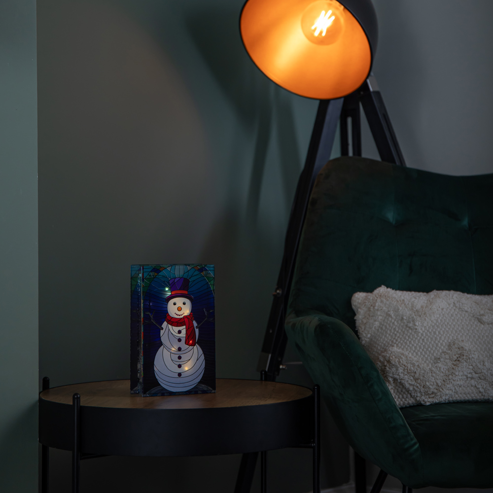 Samuel Alexander Warm White LED Double Sided Stained Glass Light Up Snowman Decoration Image 3