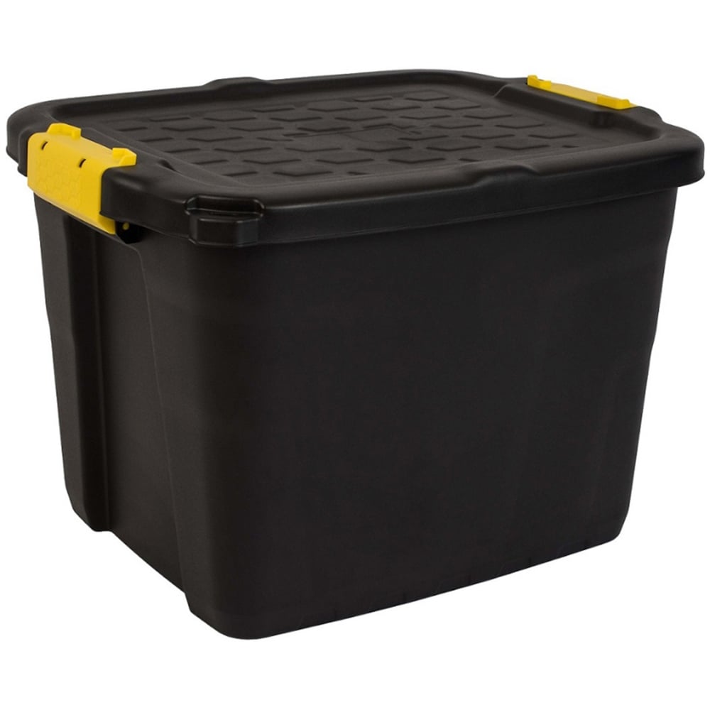 Strata 42L Black and Yellow Heavy Duty Storage Box with Lid 5 Pack Image 3