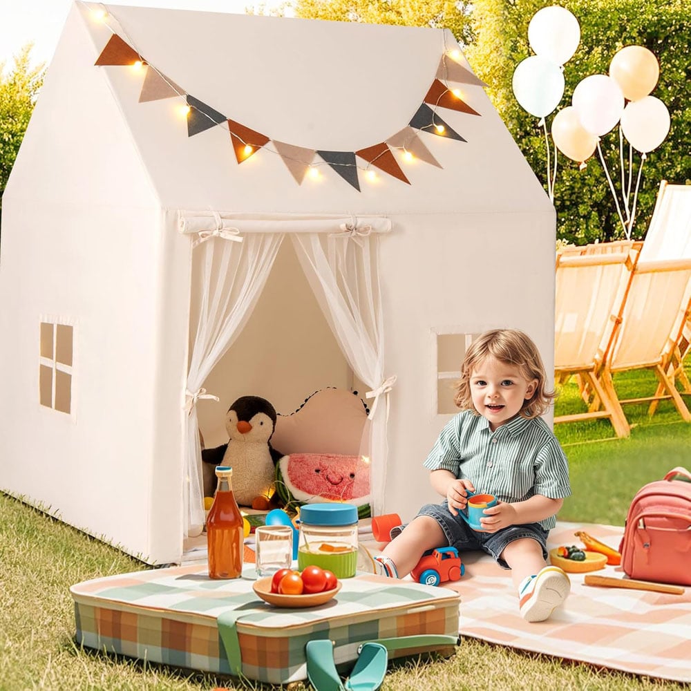 Costway 3 Person Indoor and Outdoor Toddler Tent with Padded Non Slip Mat Beige Image 4