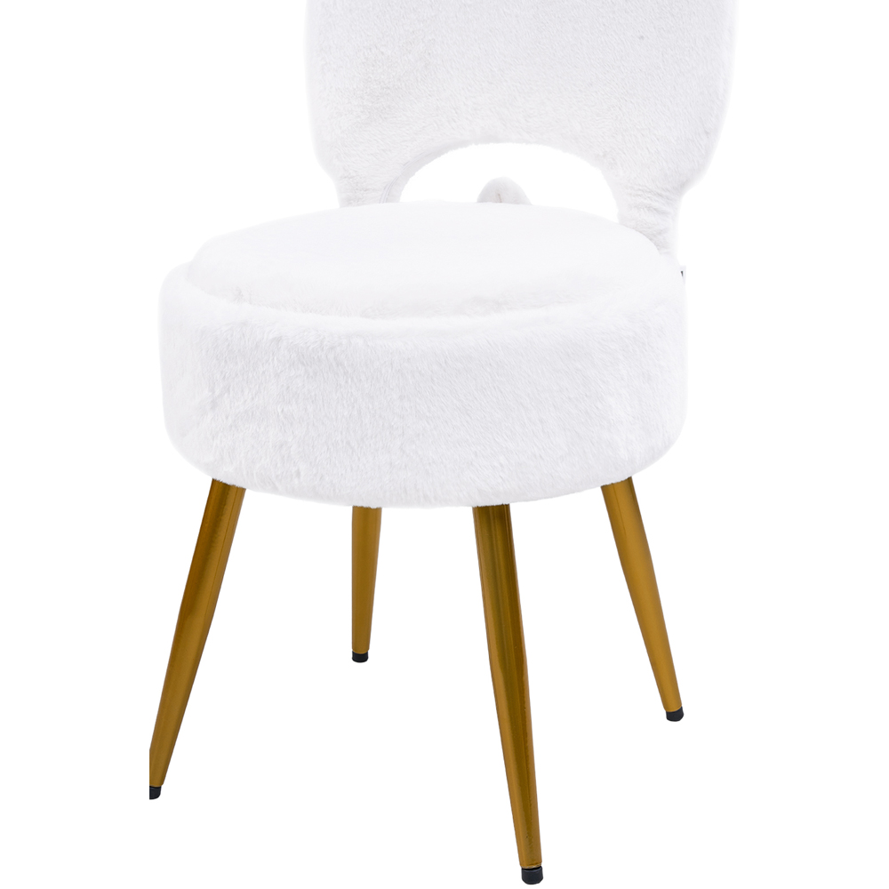 Living and Home White Faux Rabbit Fur Round Back Foldable Vanity Chair with Storage Image 4