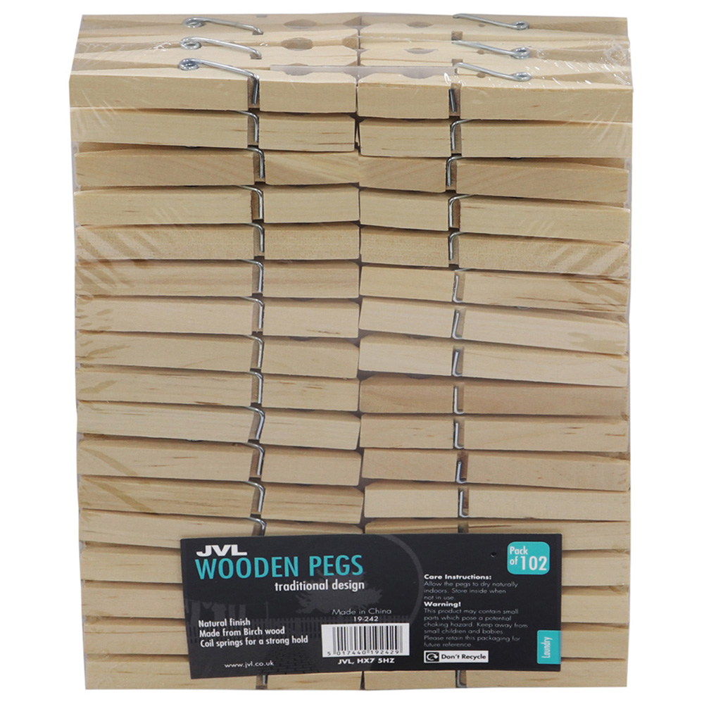 JVL Birch Wood Wooden Pegs with Bag 204 Pack Image 5
