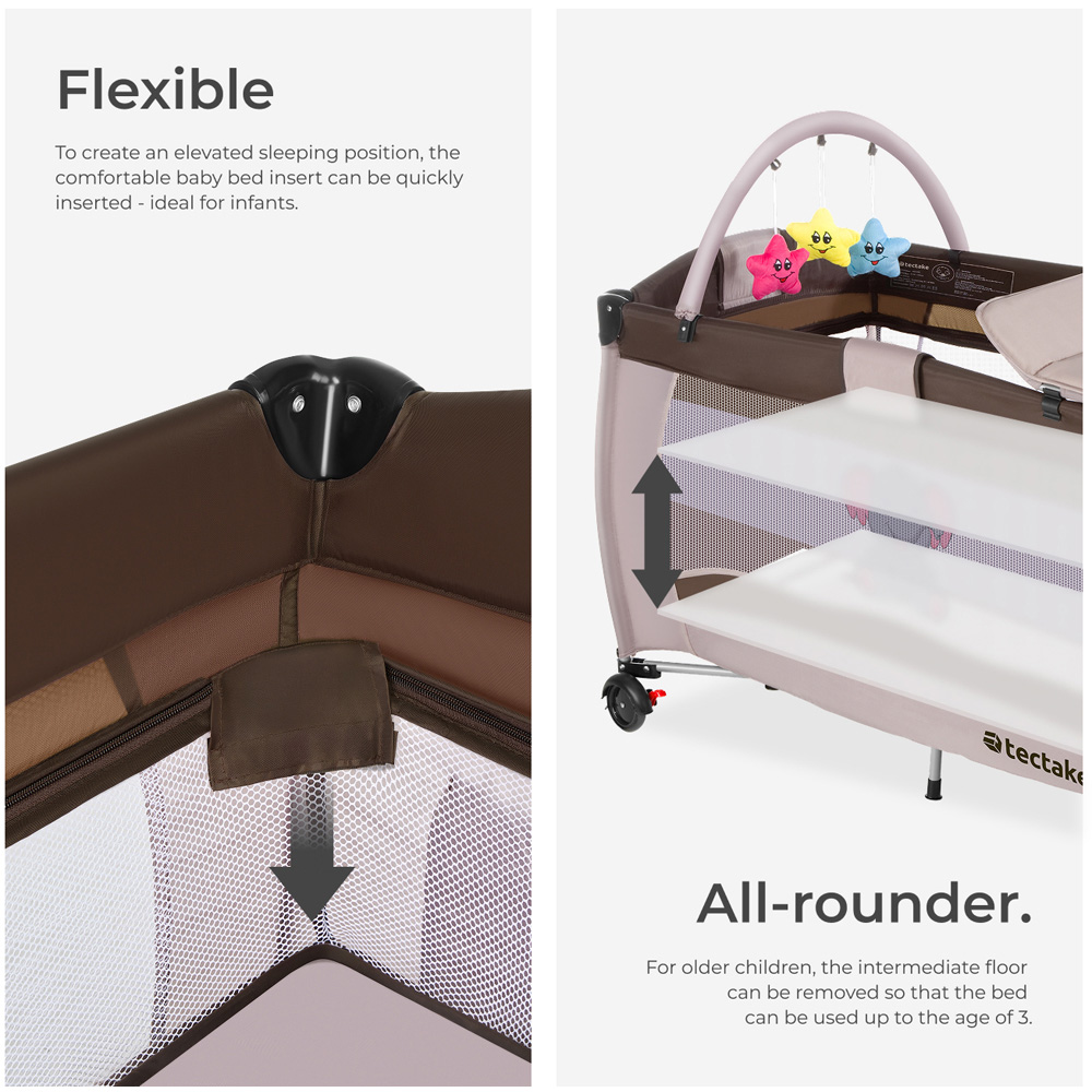 tectake Kids Brown Elephant Travel Cot with Changing Mat Image 7