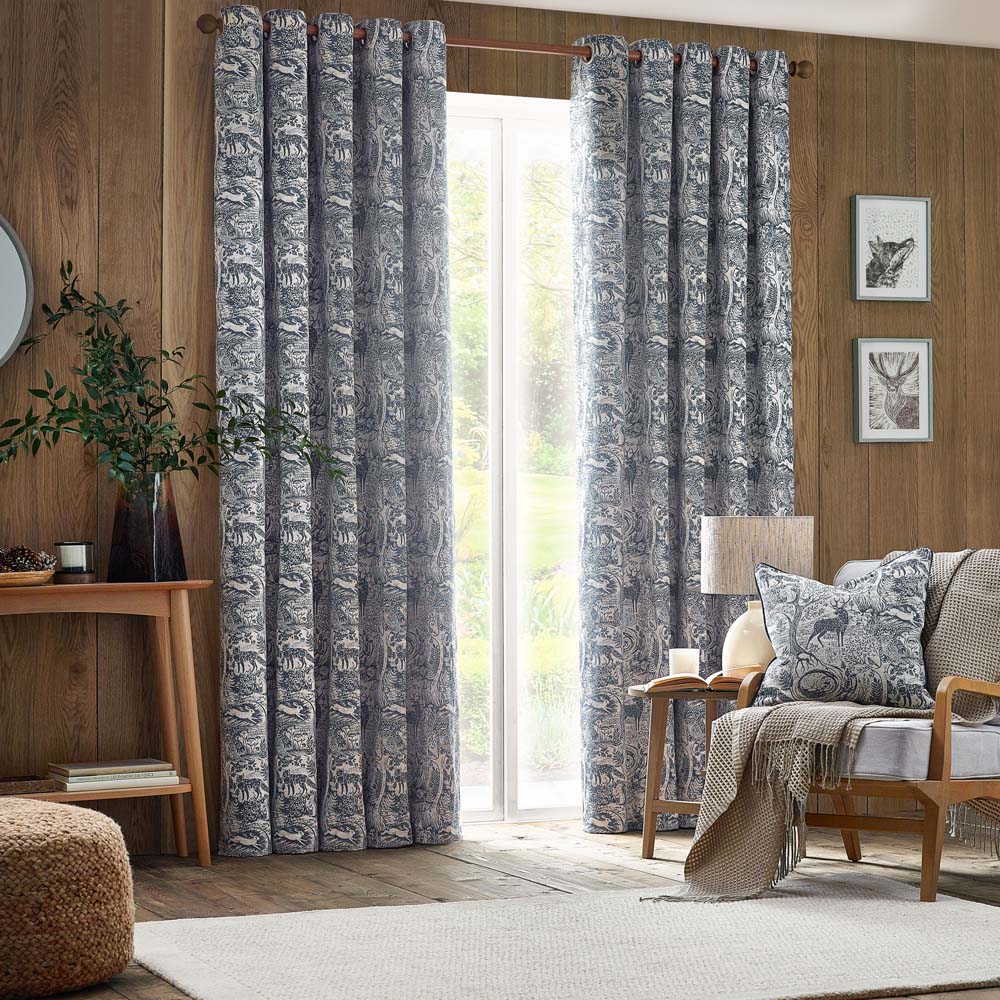 furn. Winter Woods Midnight Animal Chenille Eyelet Curtains 168 x 183cm Image 6