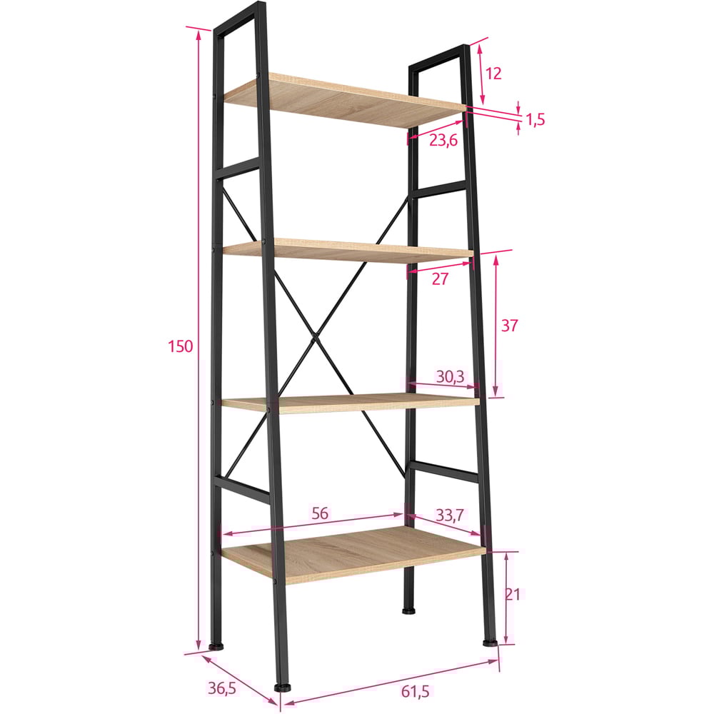 tectake Liverpool 4 Tier Light Wood Oak Sonoma Ladder Shelf Image 9