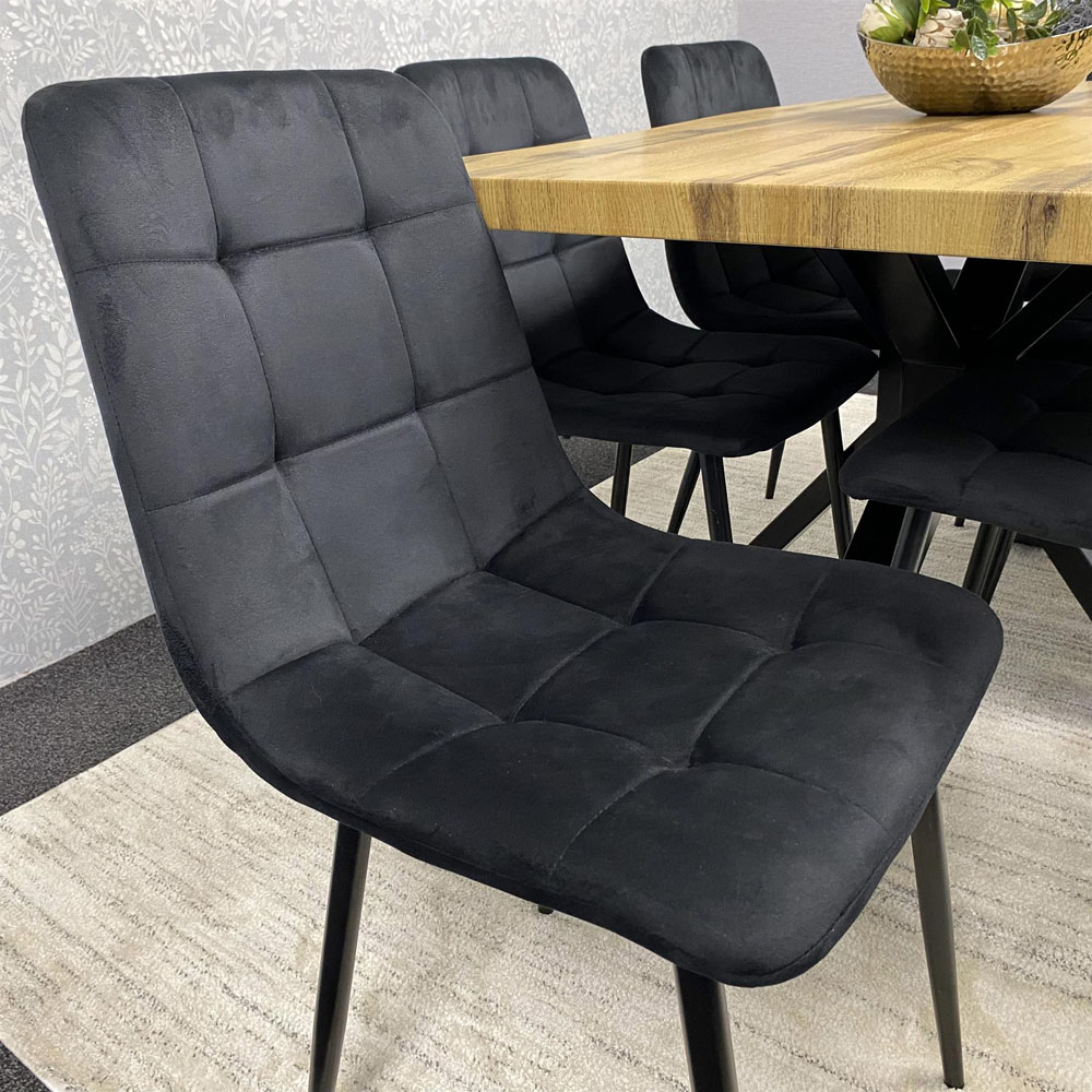 Kosy Koala 6 Seater Velvet and Wood Dinning Table Set Black and Brown Image 2