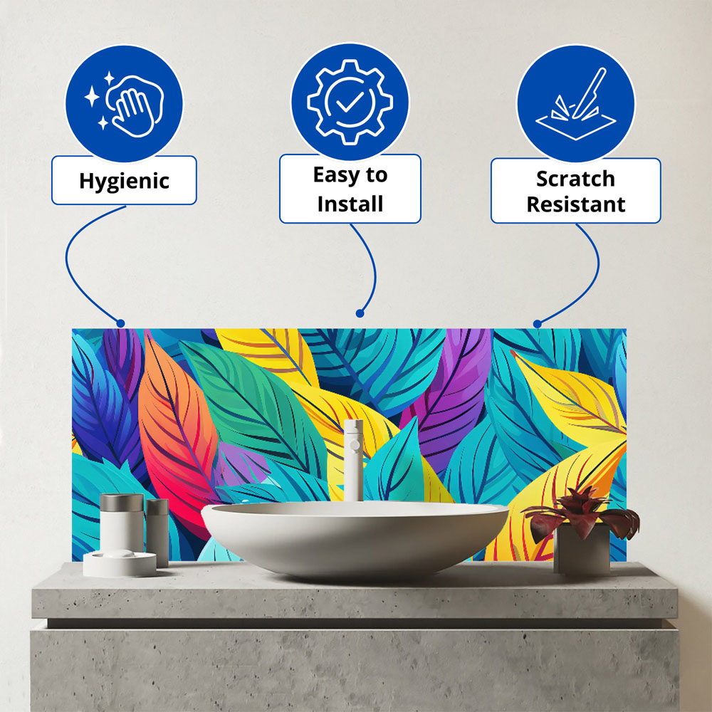 Warren Reed Designer Bright Colourful Leaves Glass Bathroom Splashback 25 x 60cm Image 3