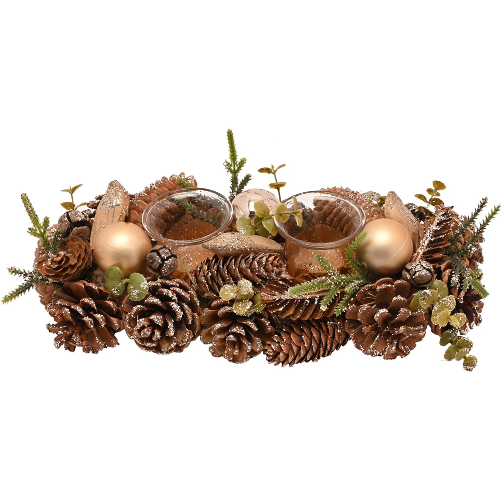 The Seasonal Gift Co. 2 Glass Gold Glitter Pinecone Candleholder Image 2