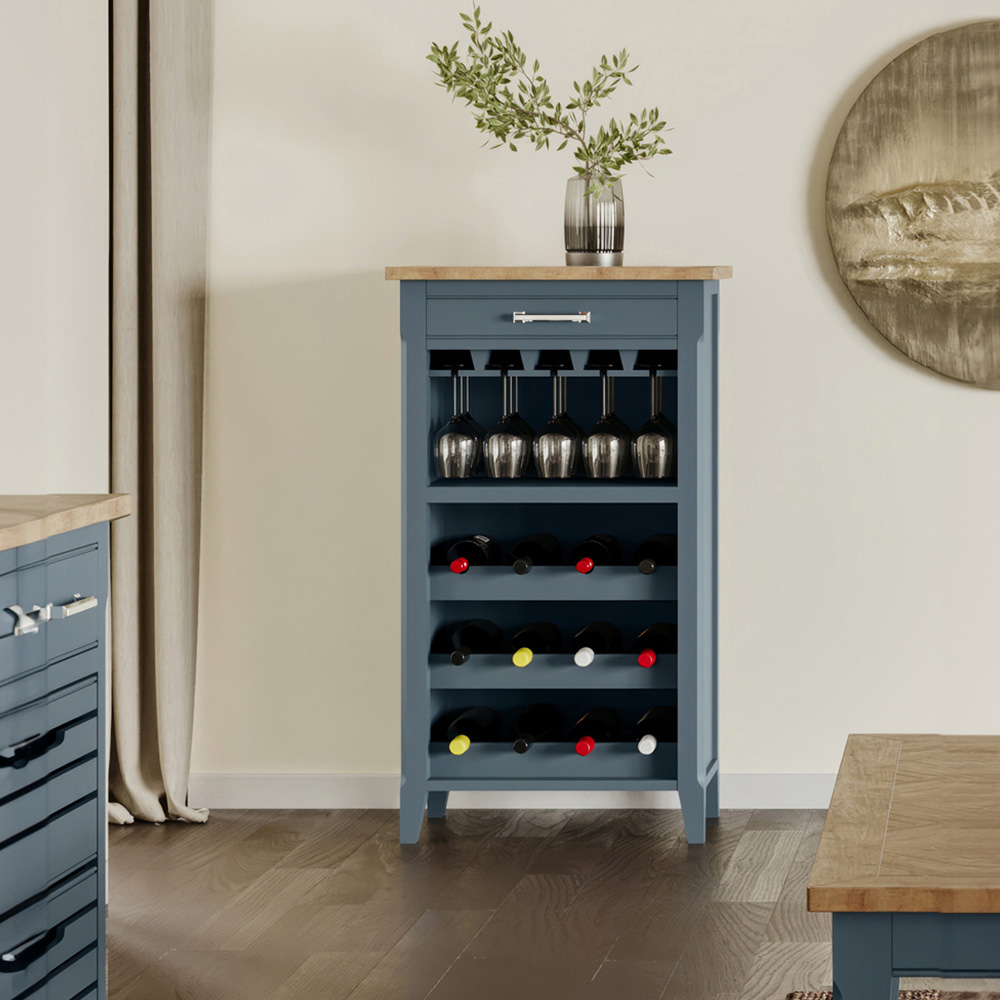 Baumhaus Signature Single Drawer 3 Shelf Blue Wine Rack Image 5