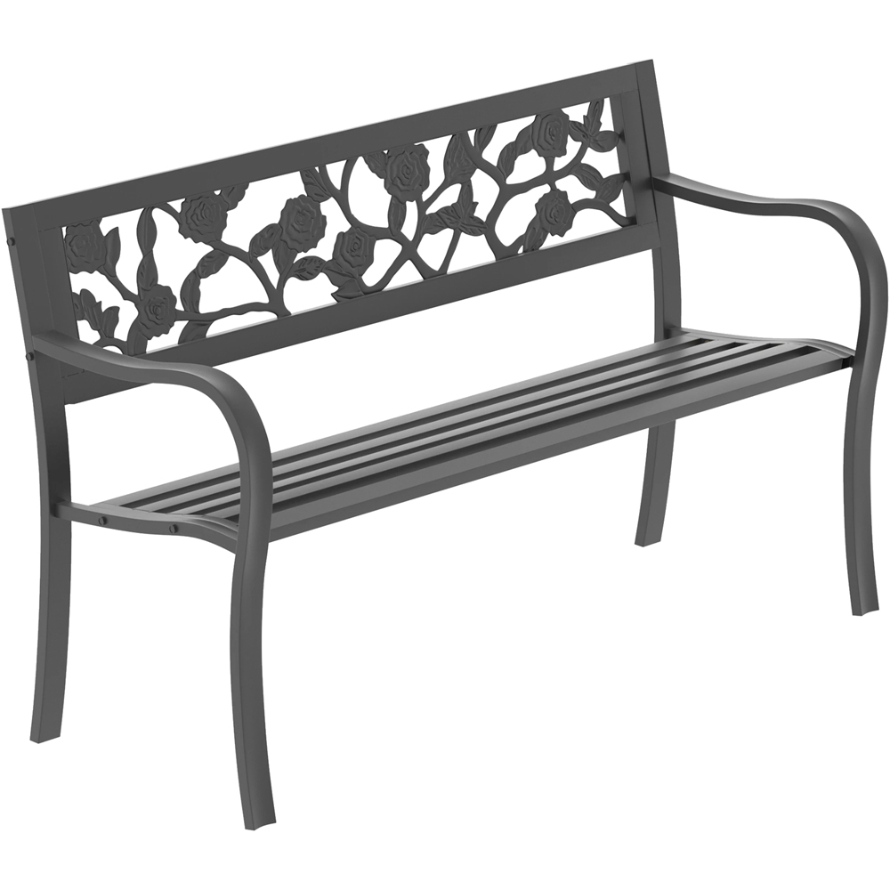 GARDEN VIDA 3 Seater Black Rose Style Steel Garden Bench Image 2