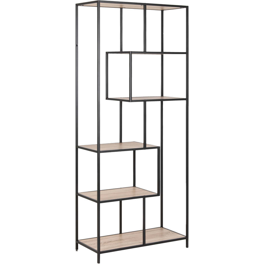 Florence Seaford 5 Shelf Sonoma Oak and Black Metal Bookcase Image 2