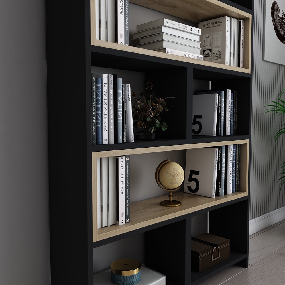 Decorotika Poyraz 8 Shelf Black Oud Oak Bookcase Image 6