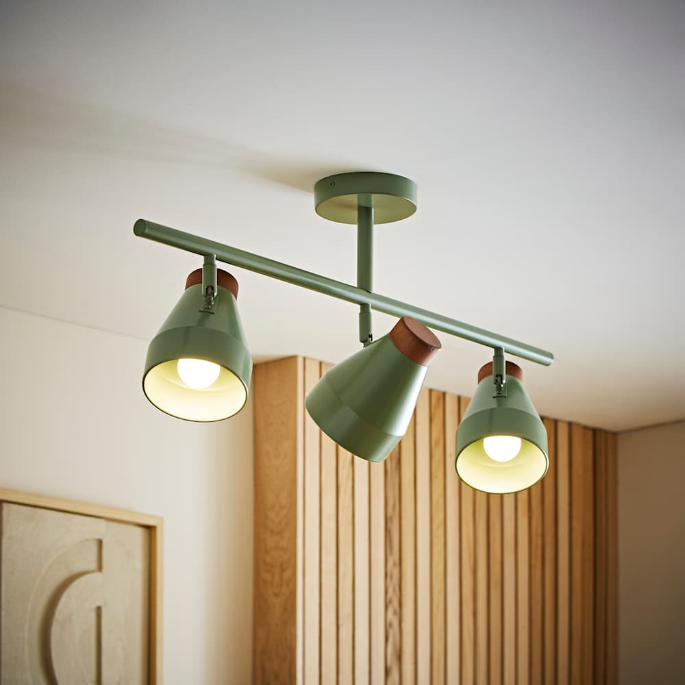 ValueLights Parker 3 Way Green and Walnut Ceiling Light and Bulbs Image 6