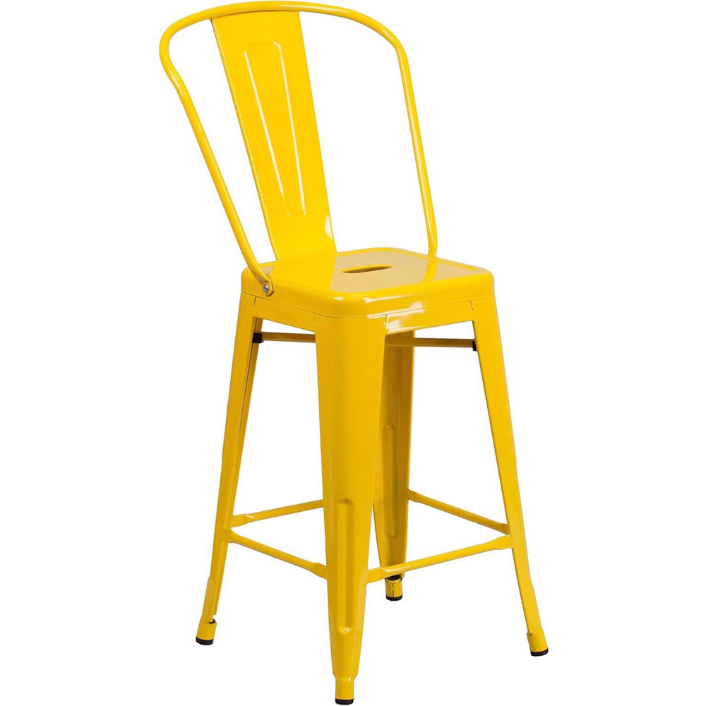 FWStyle Set of 4 24 inch Yellow Galvanised Steel Ready Assembled Bar Chairs Image 3