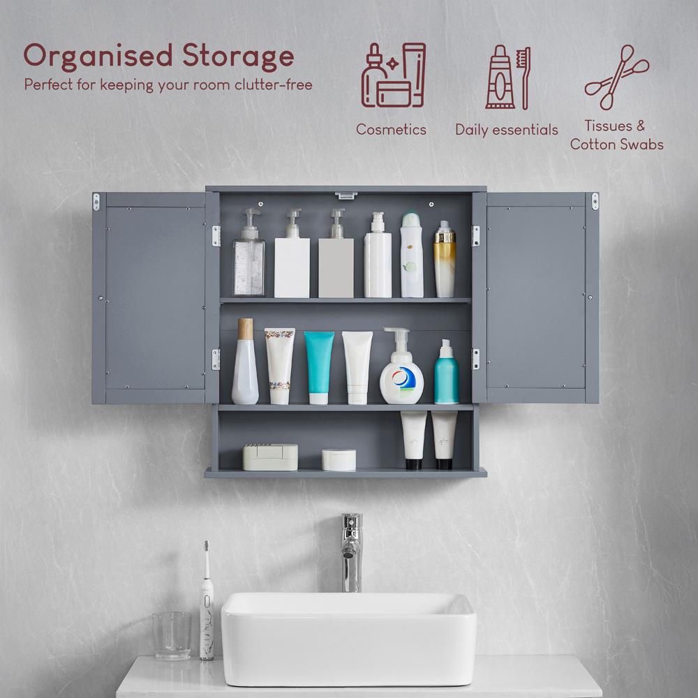 BATH VIDA Priano 2 Door Single Shelf Wood and Grey Bathroom Cabinet Image 6
