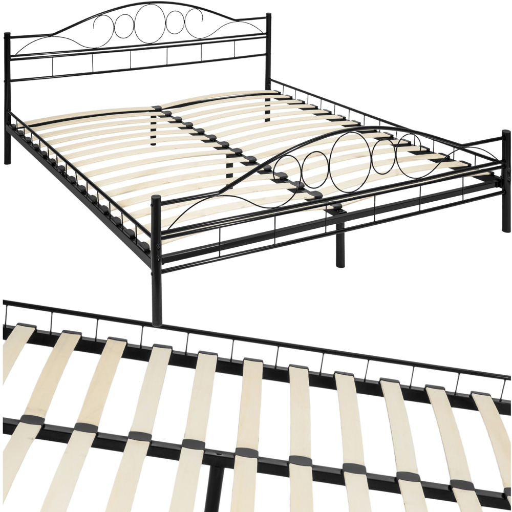 tectake King Size Black Metal Bed Frame with Slatted Base Image 2