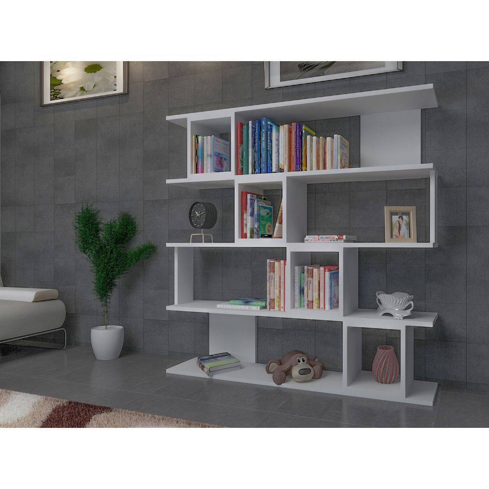 Decorotika Wind 5 Shelf 4 Cube White Geometric Bookcase Image 2