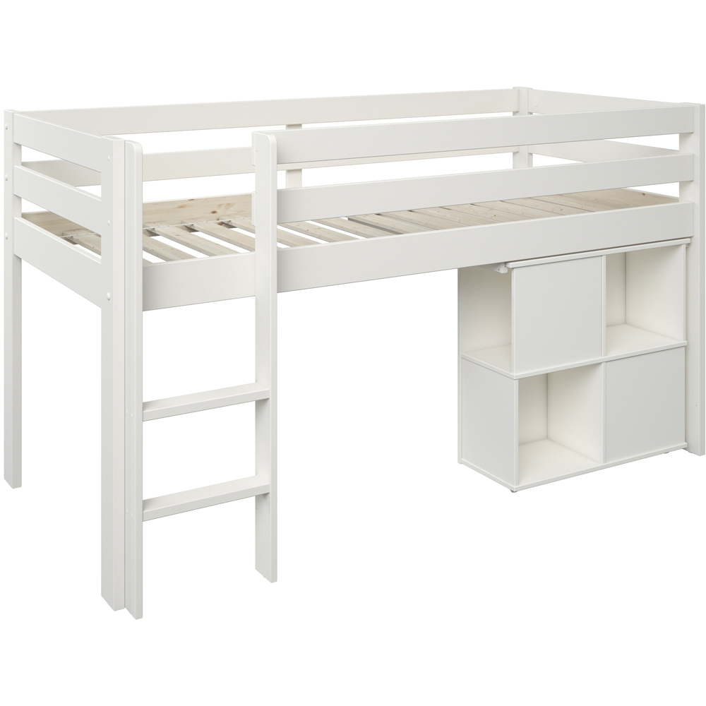 Noomi Nora White Mid Sleeper Bed Workstation Cabin with Pull-Out Desk and Storage Image 2
