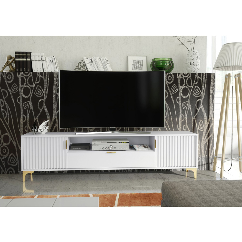 Creative Furniture Tide Crest White and Gold 2 Door Single Drawer TV Unit Image 4