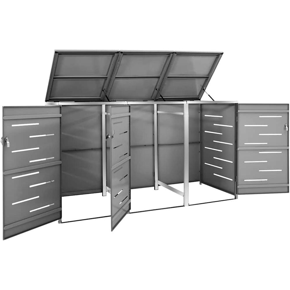 Walplus Anthracite Stainless Steel 3 Wheelie Bin Shed Image 3