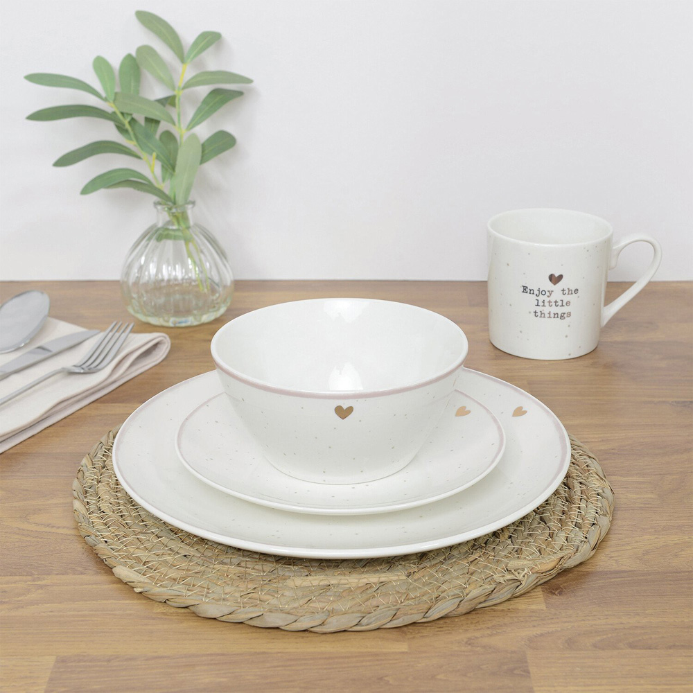 12 Piece Gold Heart Dinnerware Set - White Image 2