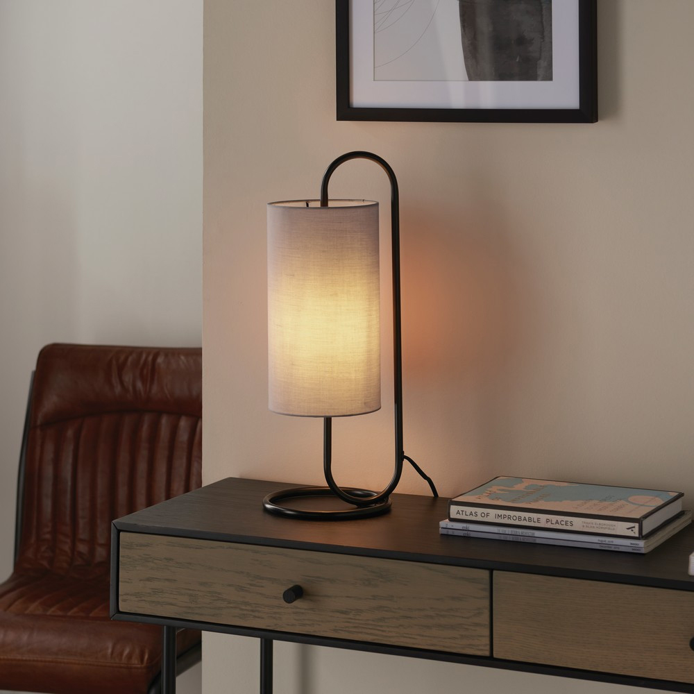 Merano Arenzano Matt Black and Grey Fabric Table Lamp Image 2