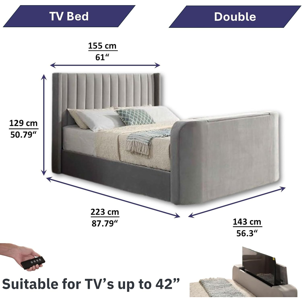 Home Treats Double Velvet Winged Panel Ottoman TV Bed Image 9